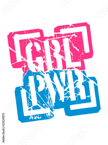 risse kratzer rahmen kontur stempel girl power text spruch cool weiblich frau mädchen stark erfolgreich boss chef logo design heldin