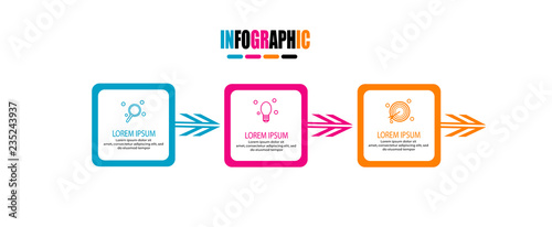 Simple timeline infographic with square arrow design outline