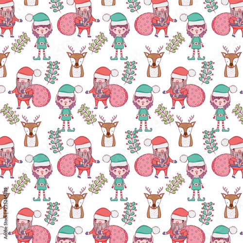 santa claus with bags and helpers pattern