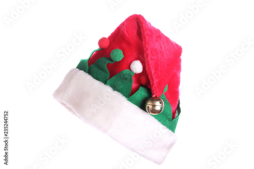 Christmas elf hat against a white surface