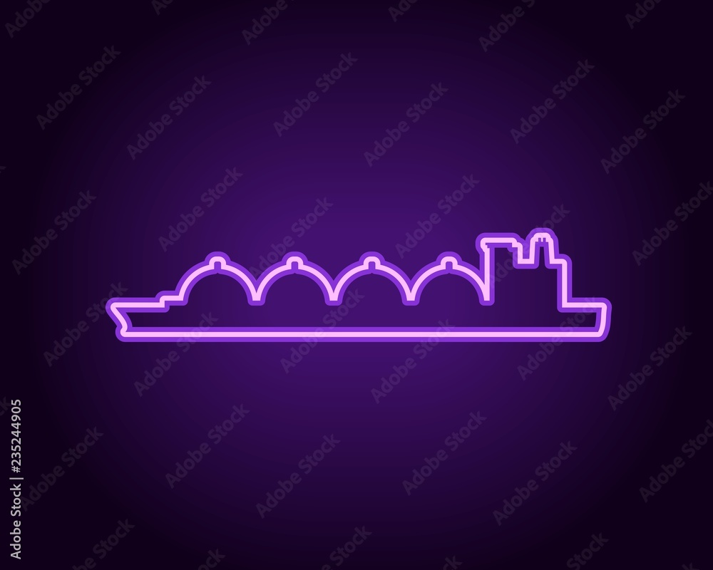 Shipping relative emblem. Nautical cargo tank icon. Neon bulb shine