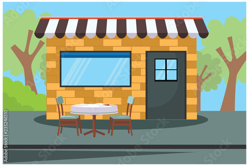 flat illustration front of the restaurant, vector illustration