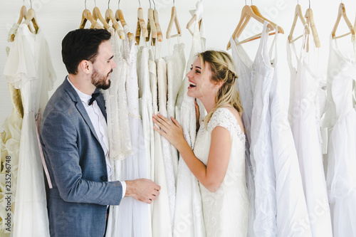 Beautiful portrait model wedding couple in studio shop photo