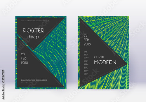Black cover design template set. Green abstract li