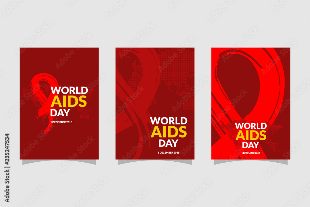 World AIDS Day with hand drawn red ribbon design flyer vector illustration. Aids Awareness icon design for ads, poster, banner, or t-shirt - obrazy, fototapety, plakaty 