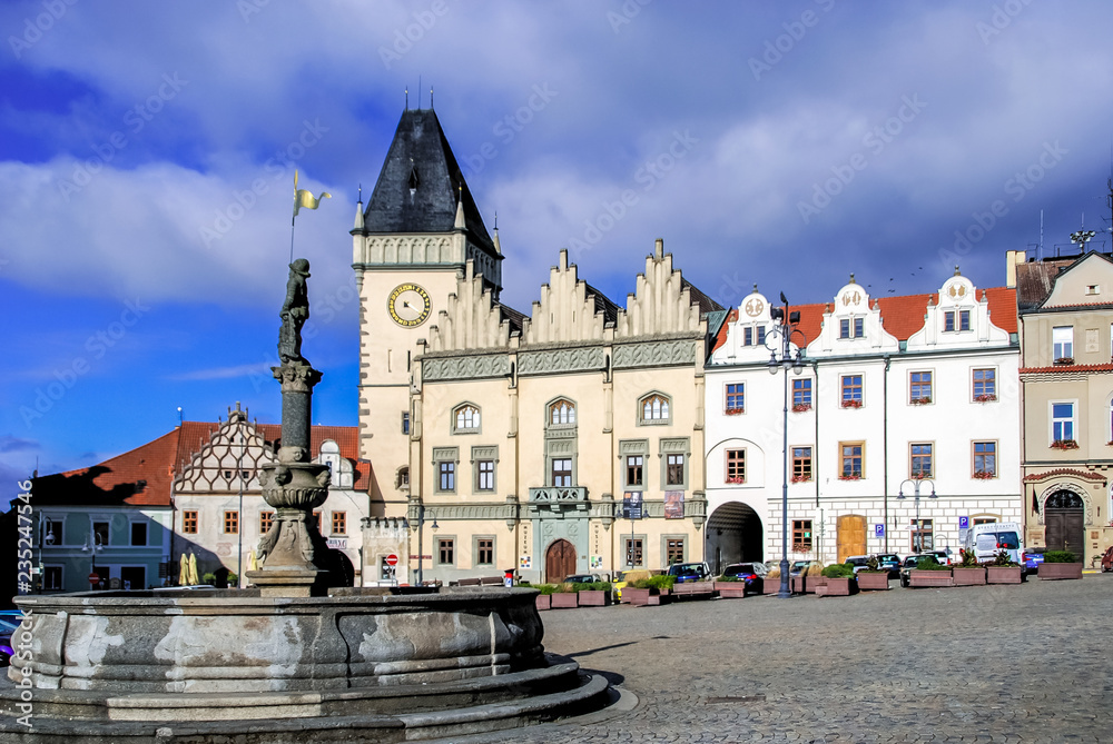 Fototapeta premium Square of Jan Zizka, Town hall and fountain, Tabor, Czech Republic