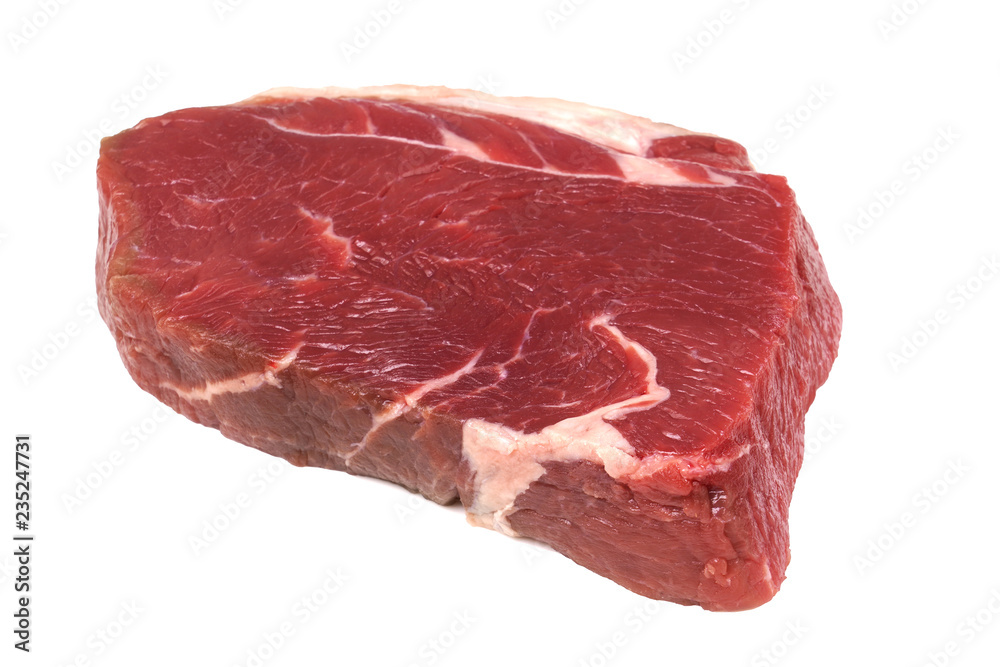 Fresh beef isolated on white background. Sirloin steak.
