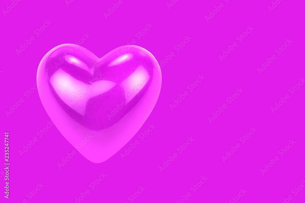  Lilac heart shape with reflections and isolated on  lilac background.