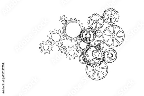 Gears on white background. illustration. Conceptual image of industry, connection, mecanics or team work.  photo