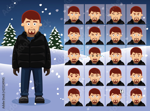 Winter Man Cartoon Emotion faces Vector Illustration