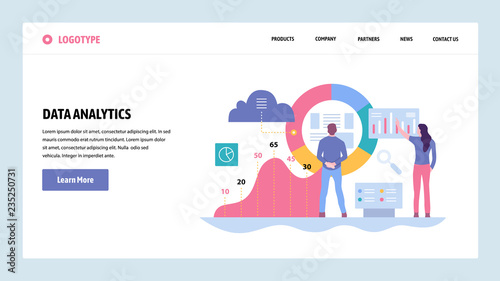 Vector web site gradient design template. Data analytics, dashboard and business finance report. Landing page concepts for website and mobile development. Modern flat illustration.