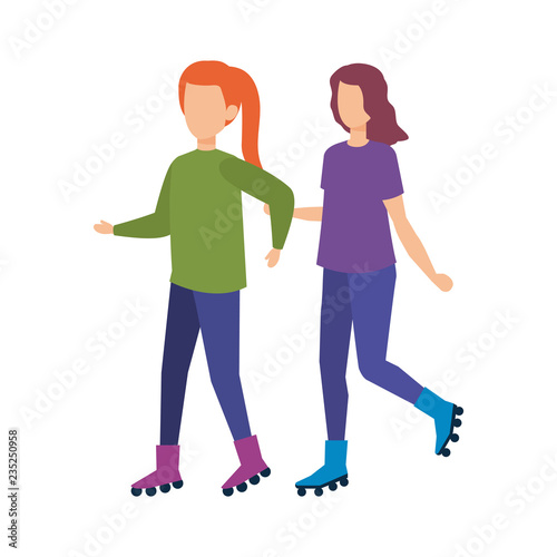 couple girls in skates characters