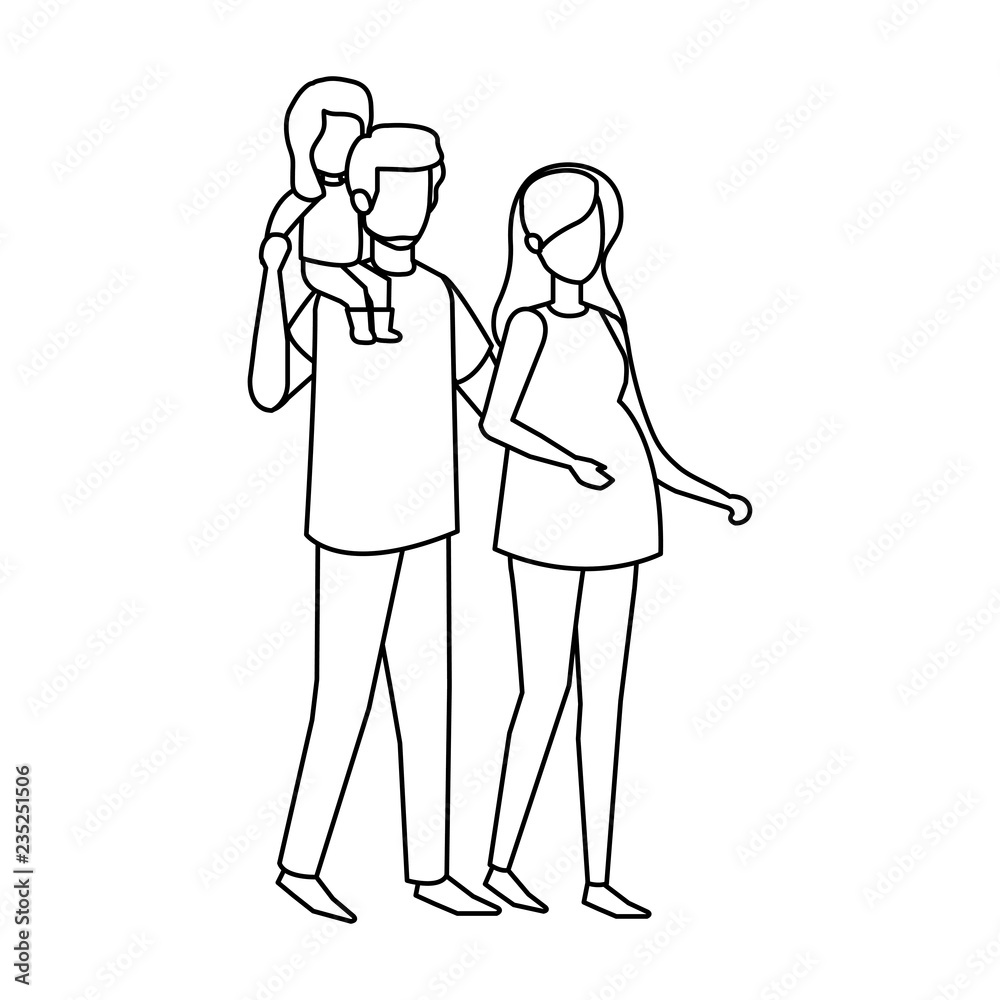 parents couple with daughter characters