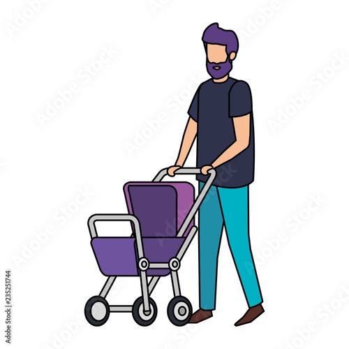 father with cart baby character