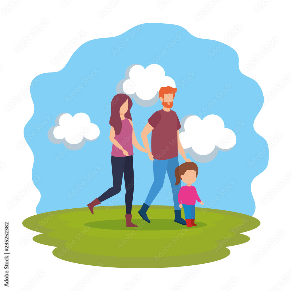 parents couple with daughter in the park