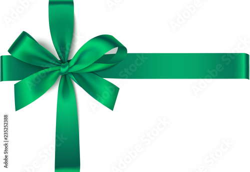 Vector green bow with horizontal and vertical ribbons isolated on white background.