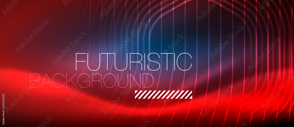 Naklejka premium Neon glowing lines, magic energy space light concept, abstract background wallpaper design