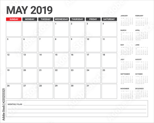 May 2019 desk calendar vector illustration