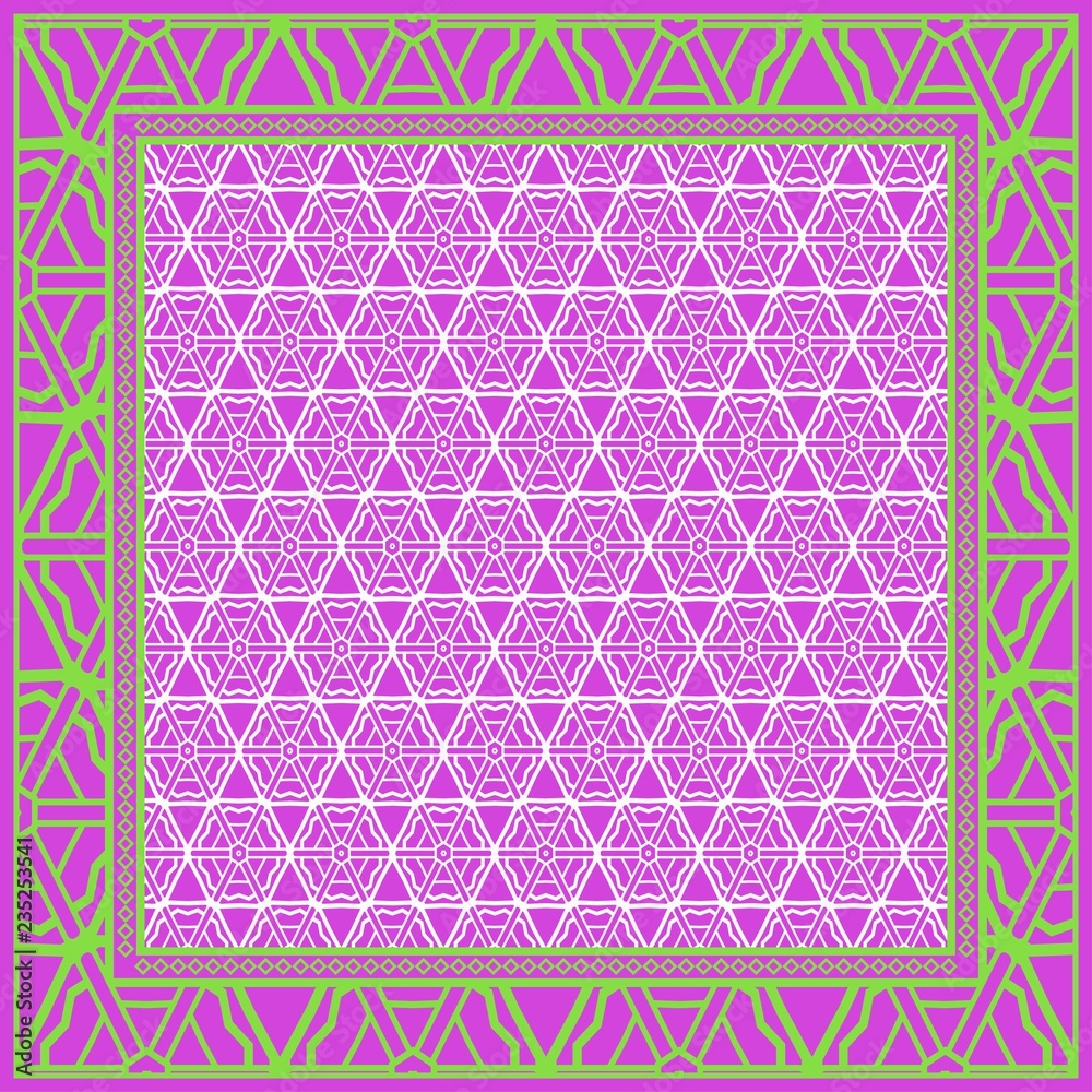 Obraz premium Design of a Scarf with a Geometric Flower Pattern . Vector illustration. Seamless. For Print Bandana, Shawl, Carpet, tablecloth, bed cloth, fashion