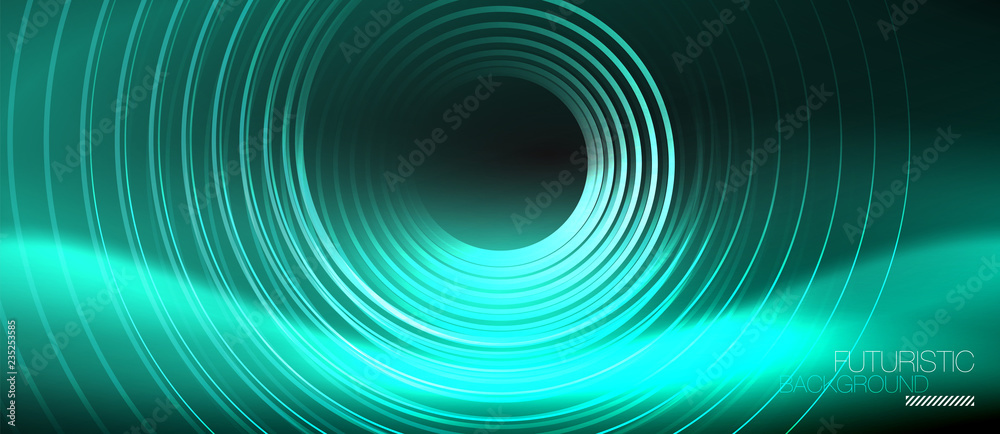 Dark abstract background with glowing neon circles Dark abstract background with glowing neon circles