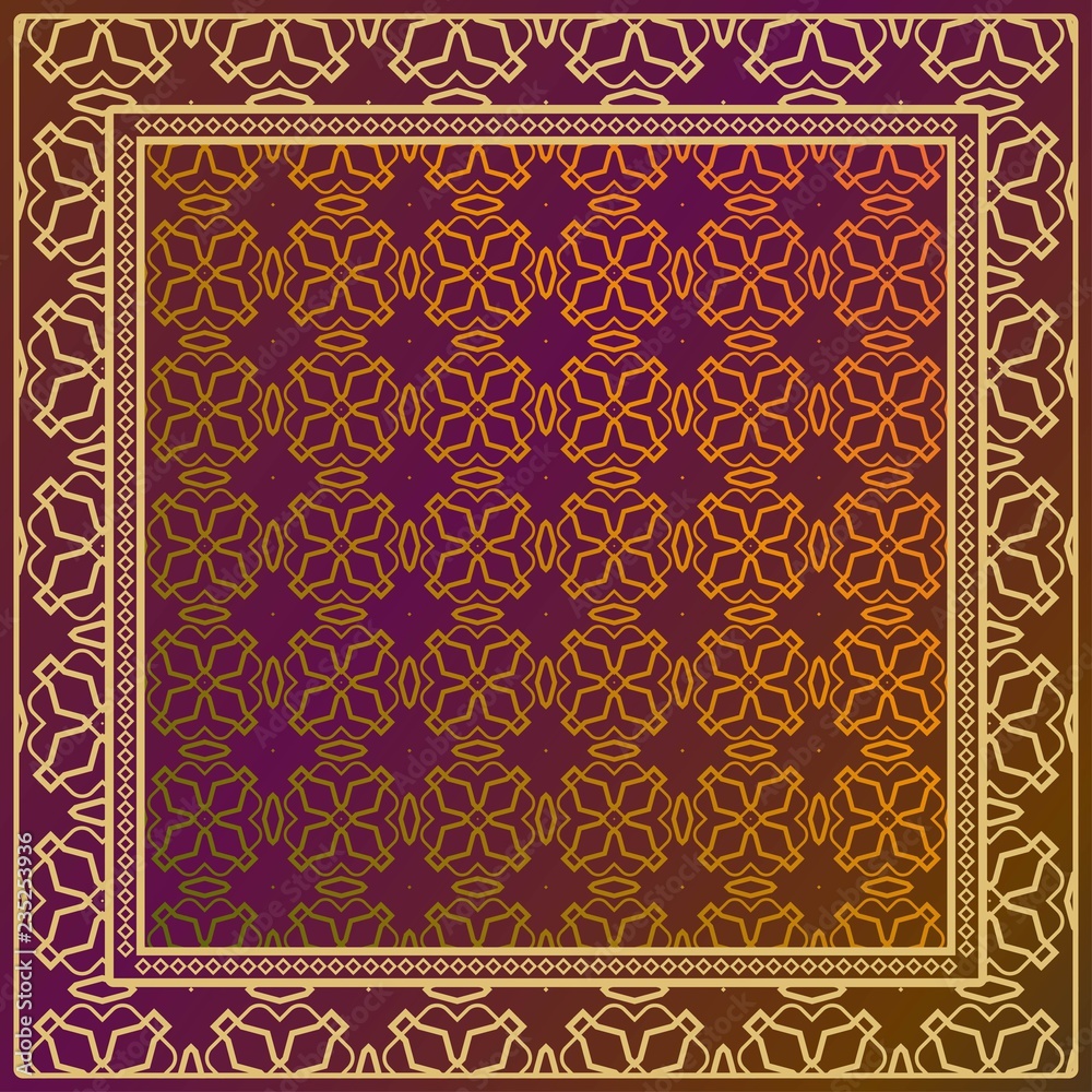 Decorative ornament with geometric decoration. symmetric pattern . For print Bandanna, shawl, tablecloth, fabric fashion, scarf, design