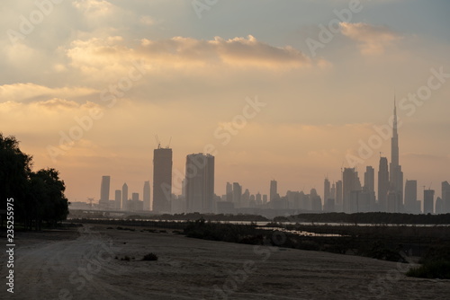 Dubai skyline from Ras Al Khor  United Arab Emirates
