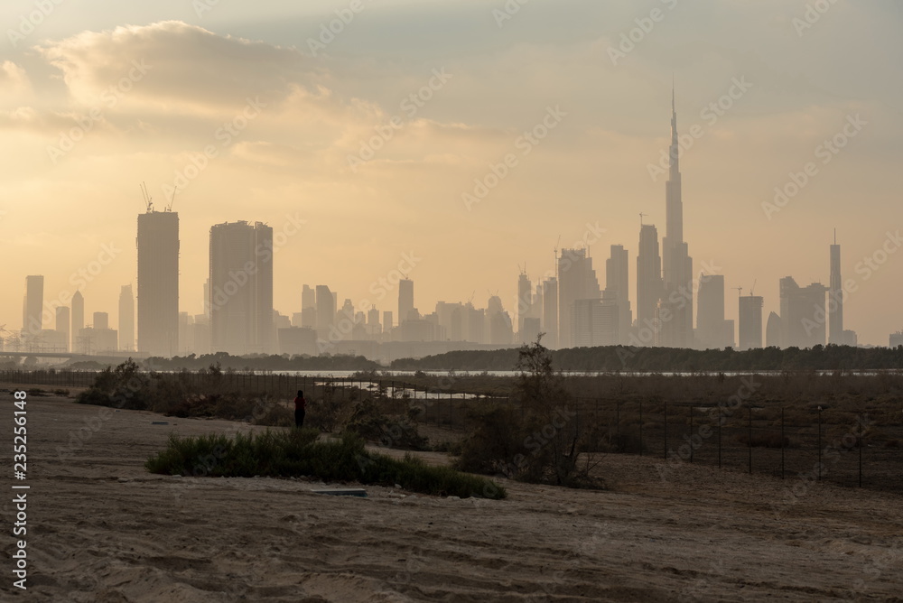 Dubai skyline from Ras Al Khor, United Arab Emirates Dubai skyline from Ras Al Khor, United Arab Emirates