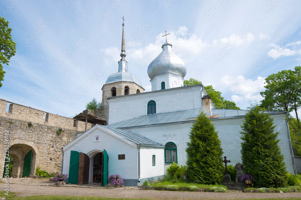 St. Nicholas Cathedral closeup of a June day. Porkhov, Russia