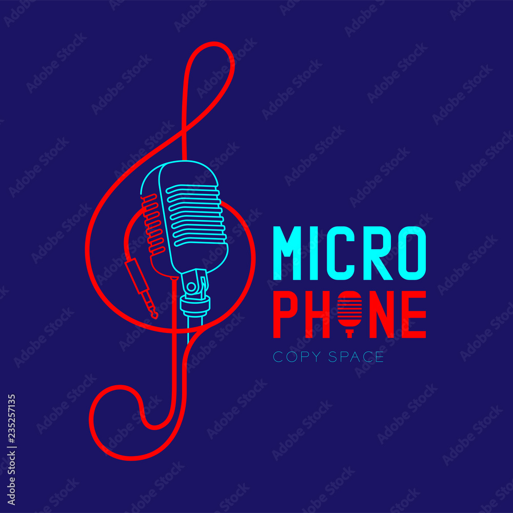 Vettoriale Stock Retro Microphone logo icon outline stroke with Treble