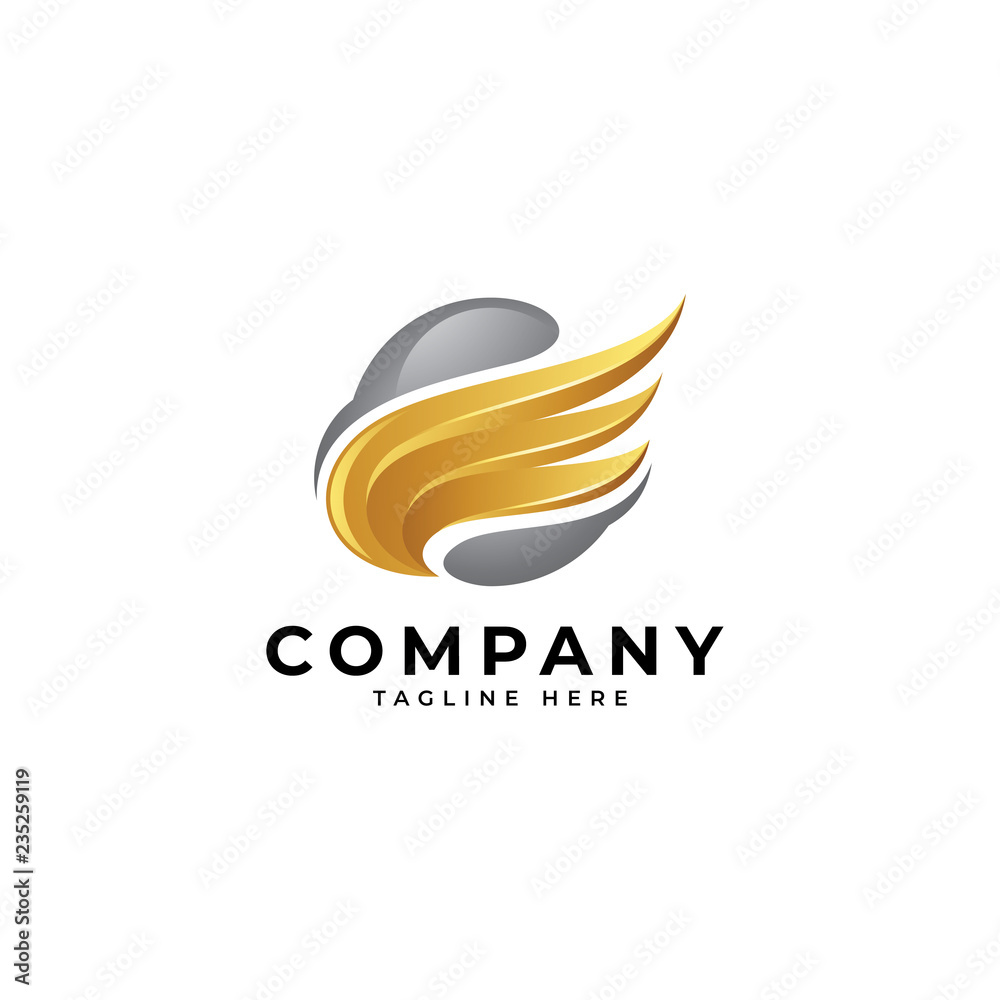 3D modern gold wing logo, abstract wings vector icon 3D modern gold wing logo, abstract wings vector icon