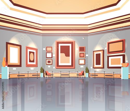 modern art gallery in museum interior creative contemporary paintings artworks or exhibits flat