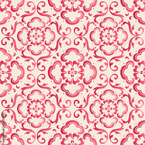 Elegant seamless Chinese style botanic garden spiral curve cross flower frame vine pattern background