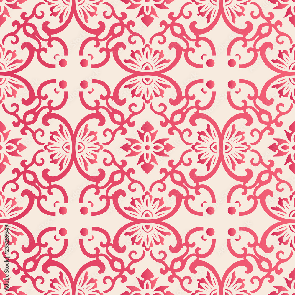 Elegant seamless Chinese style botanic garden flower spiral curve cross vine pattern background