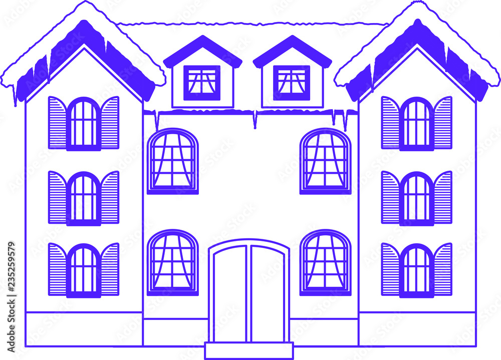 Fototapeta premium Colorful Winter Western style house outline