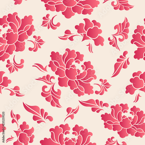 Elegant seamless Chinese style botanic garden peony flower pattern background