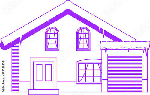 Colorful Winter Western style house outline