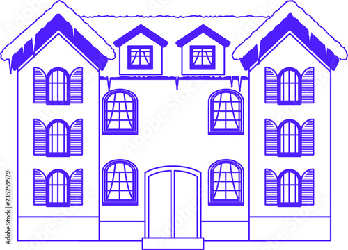 Colorful Winter Western style house outline