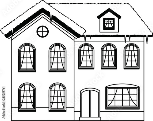 Monochrome Winter Western style house outline