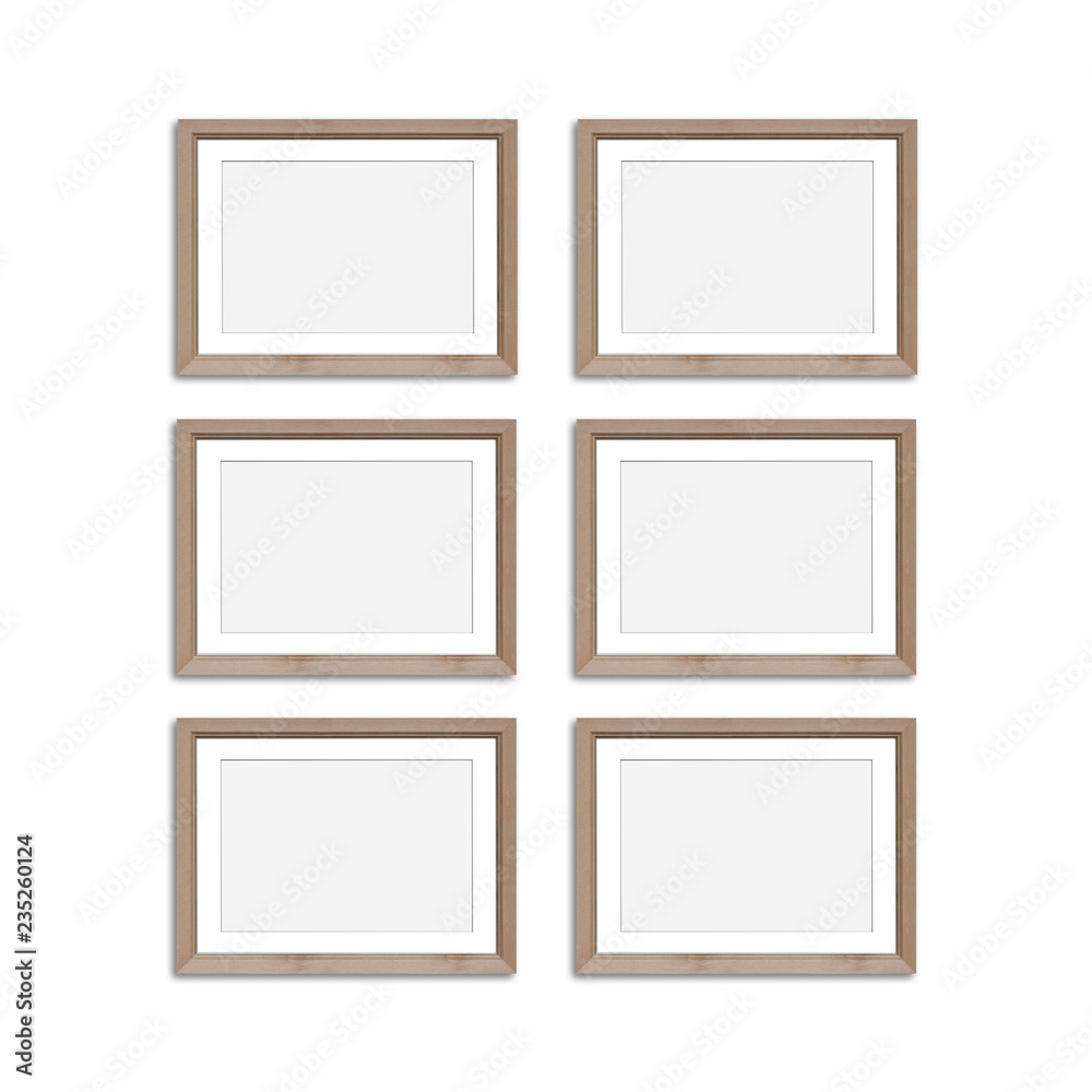 Six blank wooden frames collage. Frameworks mock up isolated on white background Six blank wooden frames collage. Frameworks mock up isolated on white background