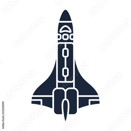 Flat monochrome silhouette vector icon elements of aerospace program multistage rocket. Cartoon style rocket, astronaut adventure. Spaceship technology illustration. Space investigations. Galaxy. Logo