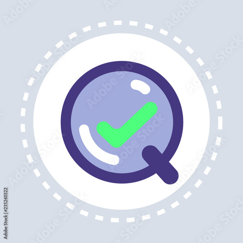 Zoom magnifier with green check mark search