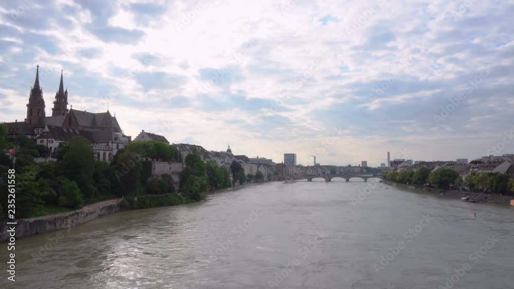 Basel and Rhein River Iconic City Skyline Time Lapse in Switzerland Basel and Rhein River Iconic City Skyline Time Lapse in Switzerland