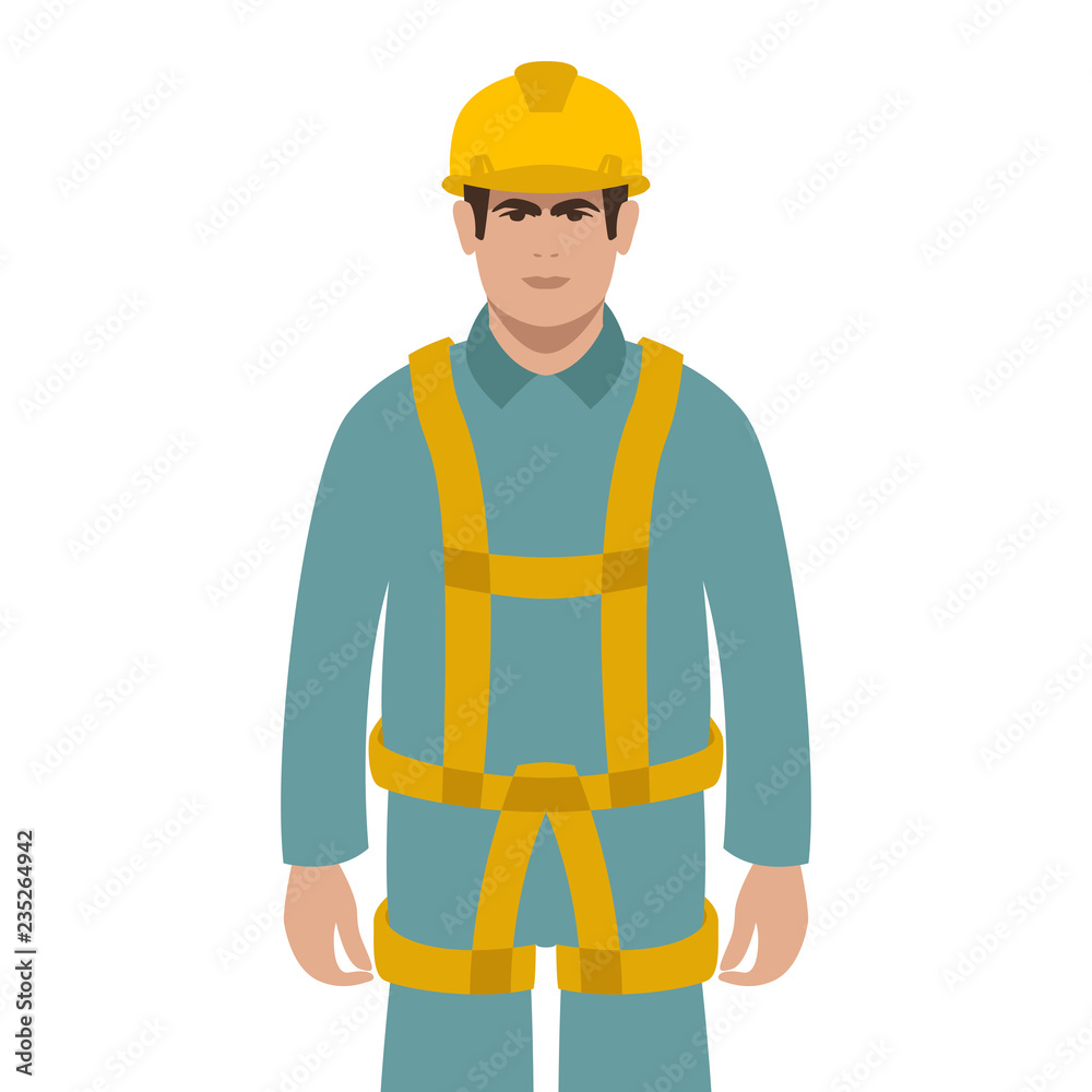worker in a helmet and protective belts, vector illustration , flat style worker in a helmet and protective belts, vector illustration , flat style