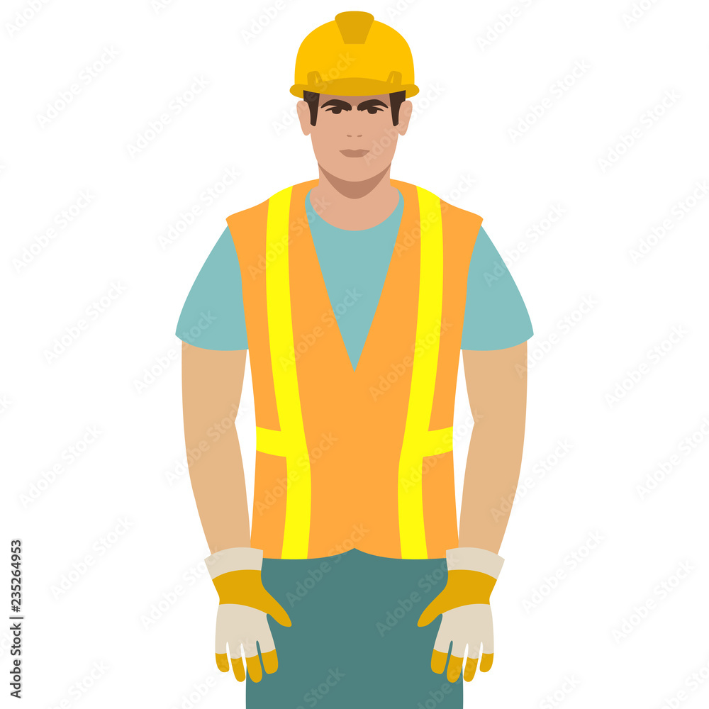 worker in a helmet , vector illustration , flat style worker in a helmet , vector illustration , flat style