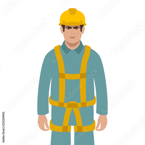 worker in a helmet and protective belts,   vector illustration ,  flat style
