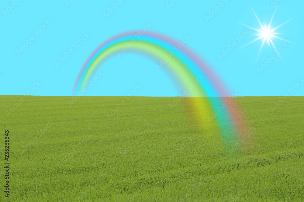 虹と太陽と草原