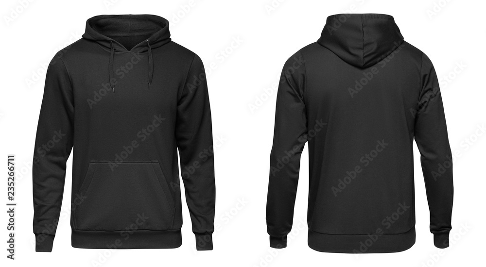Blank black male hoodie sweatshirt long sleeve, mens hoody with hood for  your design mockup for print, isolated on white background. Template sport  winter clothes Stock Photo | Adobe Stock