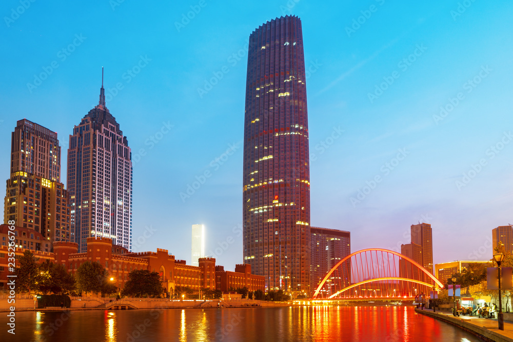 Obraz premium Beautiful City Nightscape, Tianjin, China