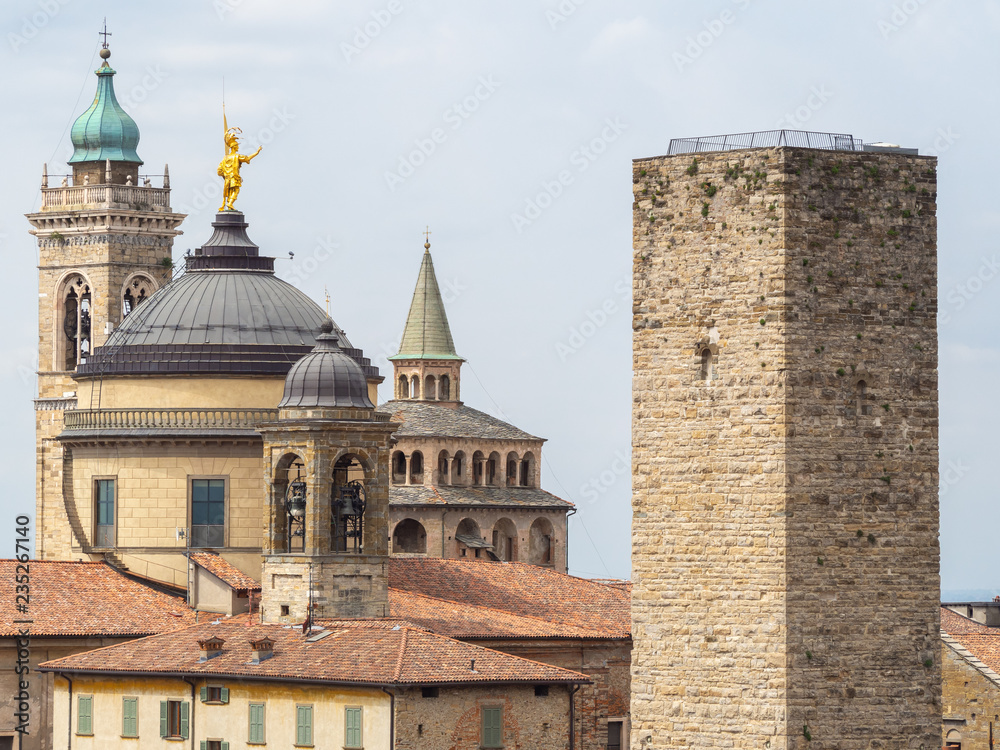 Bergamo, Italy. Landscape at the towers and domes of the old town