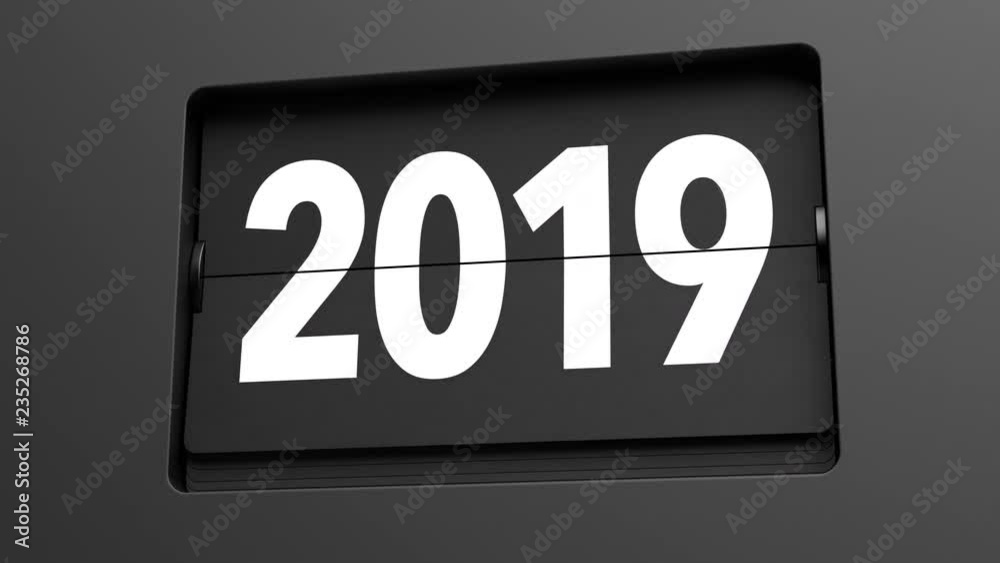 A flip clock calendar turns slowly from year 2018 to 2019 - turn of the year concept - high quality 3d animation A flip clock calendar turns slowly from year 2018 to 2019 - turn of the year concept - high quality 3d animation